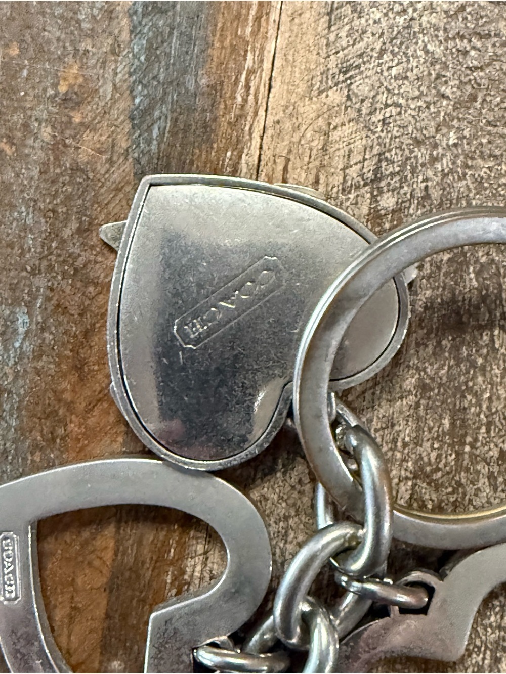 Coach Pink Heart Charm Keychain Bag Charm Rhinestone Silver Tone Multi Heart EUC - Picture 6 of 8